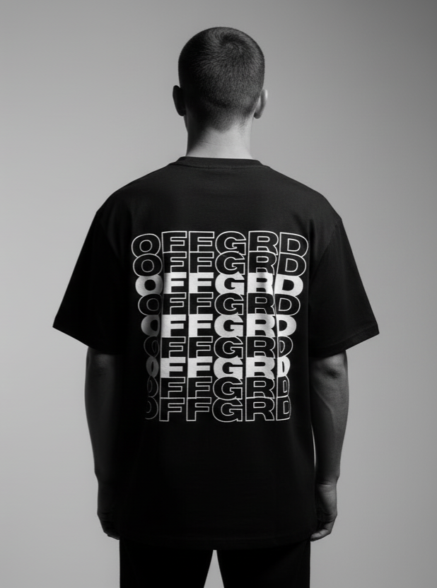 OFFGRD Basketball Graphic Tee showcasing bold black and white design on the back, perfect for basketball enthusiasts.