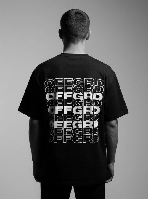 OFFGRD Black Basketball Graphic Tee – On-body detail shot