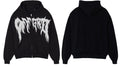 OFFGRD Black Zip Hoodie showcasing stylish black design with graphic print, perfect for modern streetwear fashion.