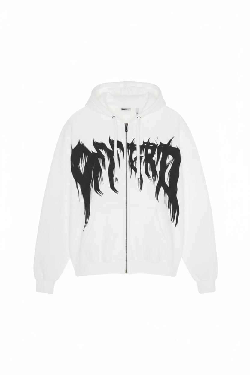 Flame Hoodie Front White BG