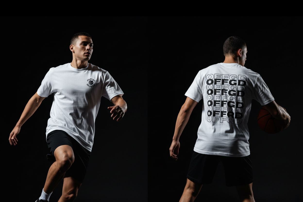 White OFFGRD Basketball Graphic T-Shirt — New Model Plain Shorts